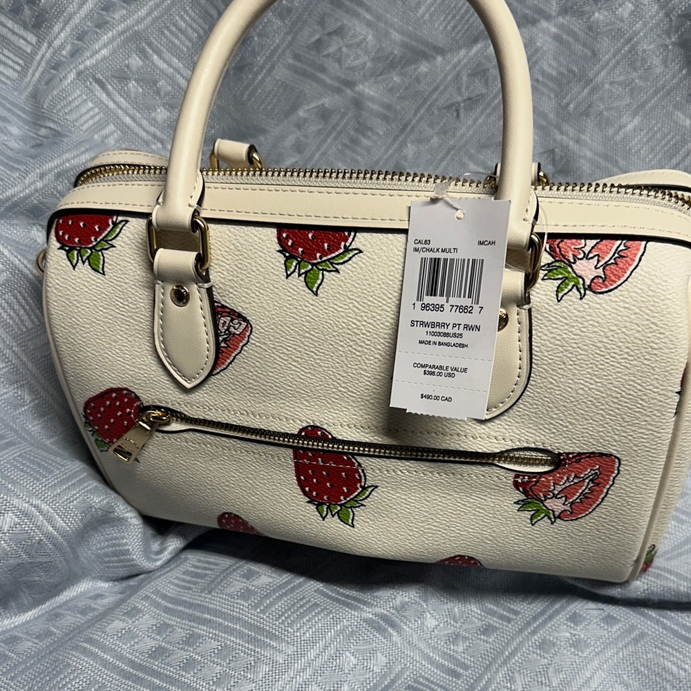 Coach Ivory Satchel with Red Strawberry Design - Picture 3 of 6